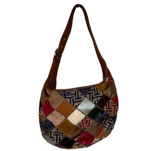 Vintage Multicolor Patchwork Geometric Shoulder Bag With Adjustable Strap